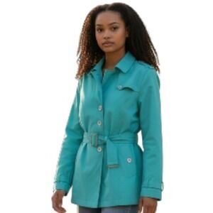 Ødyn Greenish Teal Belted Button Up Long Sleeve Collar Trench Coat Jacket XL‎
